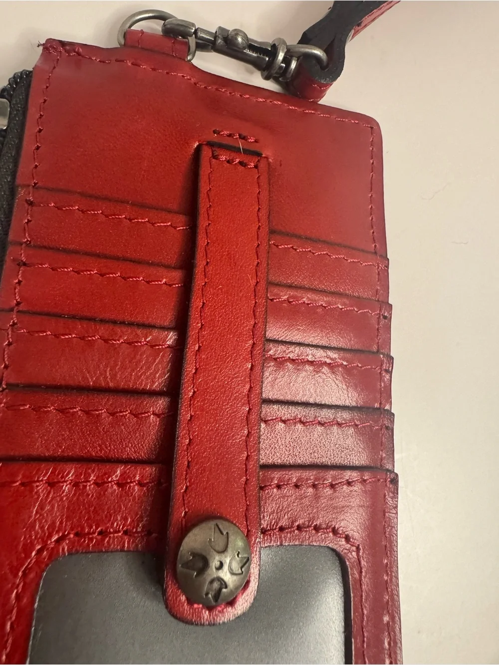 #436 Patricia Nash Slim Red Leather Card Holder Wristlet Wallet